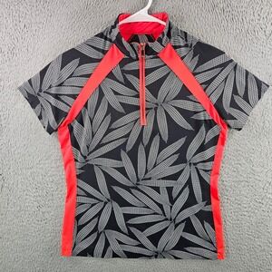 Tail Womens XS Golf Tennis Top Black Coral Red Leaf Print Quarter Zip